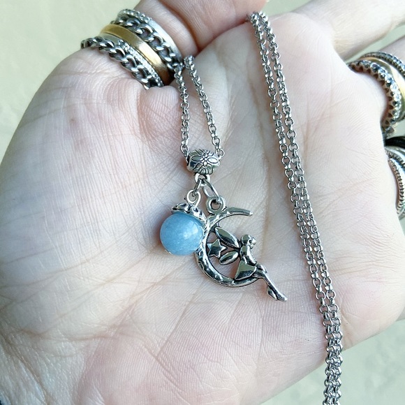 🔴sale ! Fairy moon blue calcite gem steel necklace - Picture 7 of 9